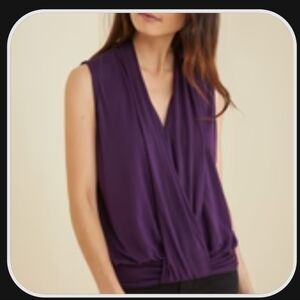 Amour Vert Purple Sleeveless Wrap Blouse
